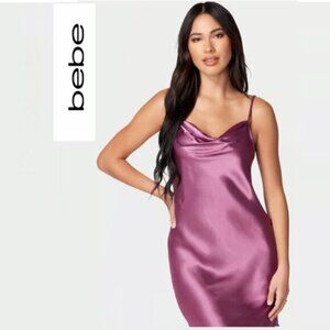 BEBE Satin Purple Cowl Neck Slip Midi Dress Size 2X